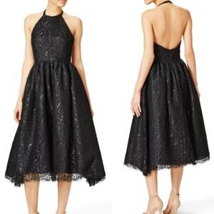 Shoshanna Midnight Women's Lace Midi Dress 2 Black Halter Cocktail Party